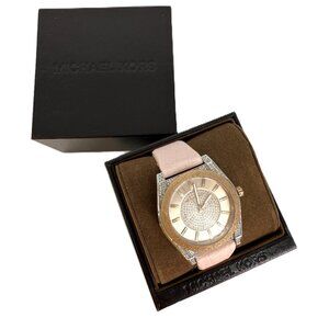 MK Michael Kors Channing Snake-Embossed Silicone and Rose Gold-Tone Watch